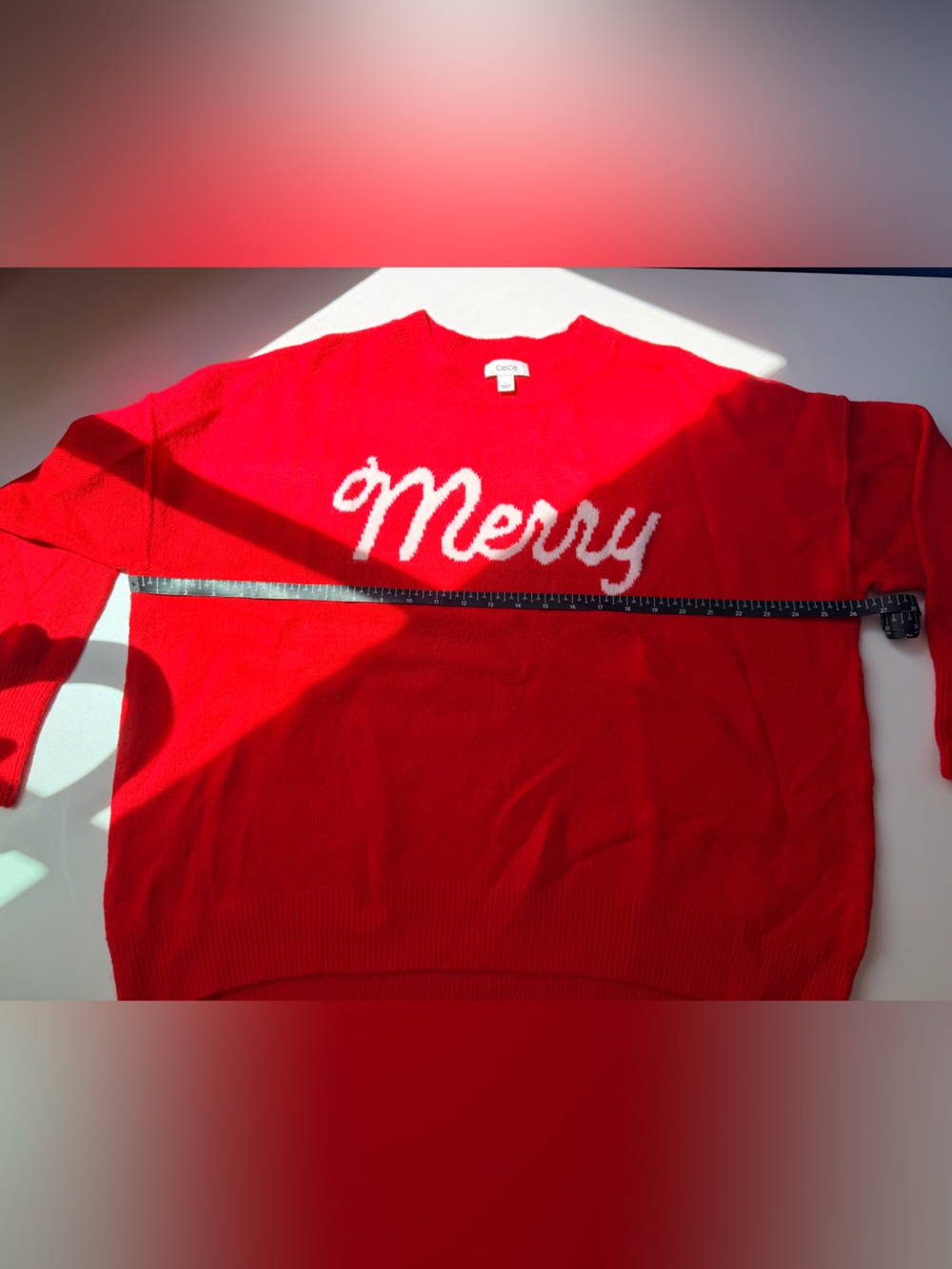 CeCe Merry Graphic Crewneck Sweater Red Holiday Pullover Size L - Picture 6 of 6